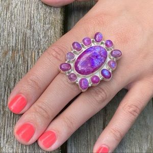 Magenta Pink Moonstone HUGE Oval Surround sterling ring NEW! sz 8 adjustable
